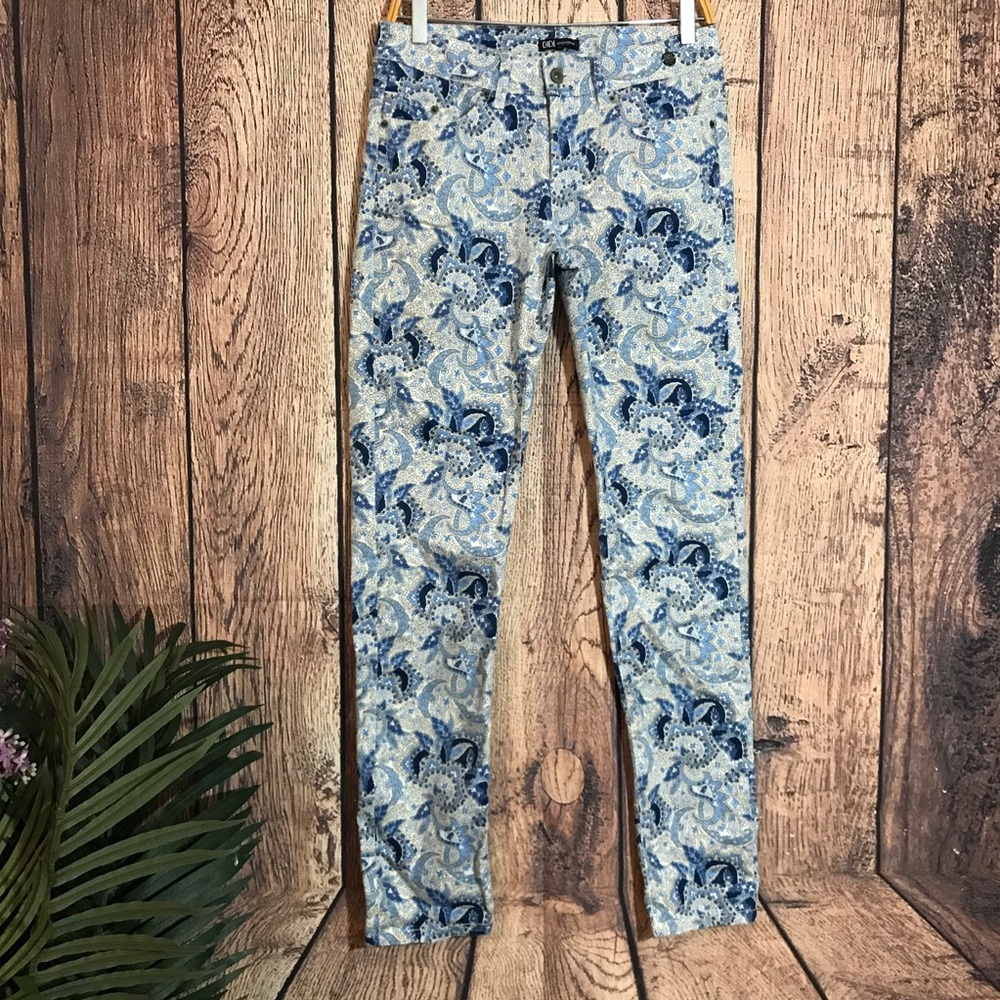 DIDI Jeans 38 Floral Paisley Print Blue Slim Leg
